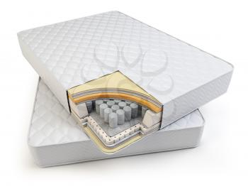 Orthopedic mattress layers and  with pocket springs. 3d illustration