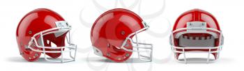 Set of red  american football helmets isolated on white background. 3d illustration