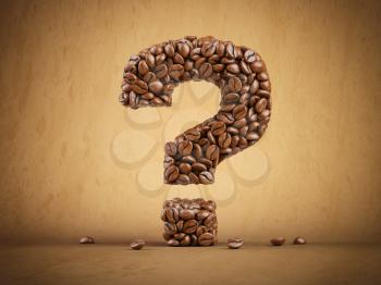 Question mark created from coffee beans. 3d illustration