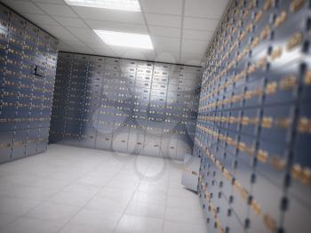 Safe deposit boxes room inside of a bank vault. 3d illustration