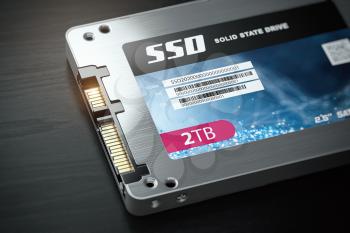 SSD state solid drives disk on black background. 3d illustration
