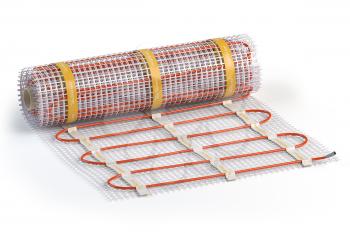 Mat electric floor heating system isolated on white. Heated warm floor. Underfloor heating. 3d illustration
