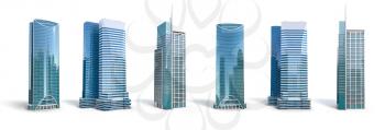 Different skyscraper buildings isolated on white.  Set number 2. 3d illustration