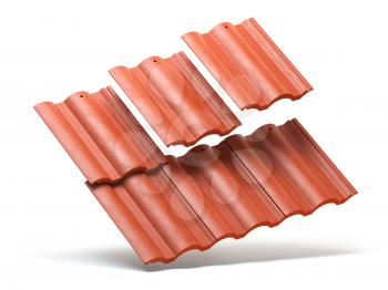Red roof tiles isolated on white background. 3d illustration