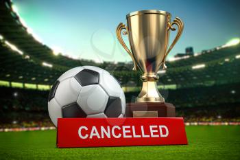 Football cup tourement or football match cancelled concept. 3d illustration