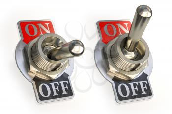 Retro toggle switch ON OFF isolated on white background. 3d illustration