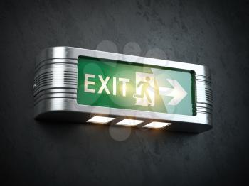 Glowinng vintage exit sign on black background. 3d illustration