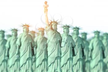 Statues of Liberty. Leadership and democracy in USA concept. 3d illustration