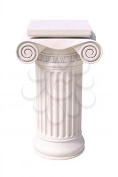 Antique column in greek style. Front view. Isolated on white background.