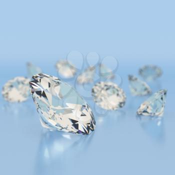 Shiny white diamonds on blue background. High quality photo realistic image.
