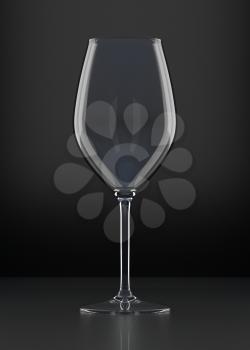 Empty Wine Glass on black background. Drinking glassware. 3D illustration.