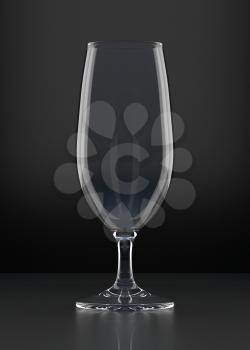 Empty Champagne Glass on black background. Alcoholic cocktail glassware. 3D illustration.