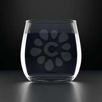 Full Water Glass on black background. Drinking glassware. 3D illustration.