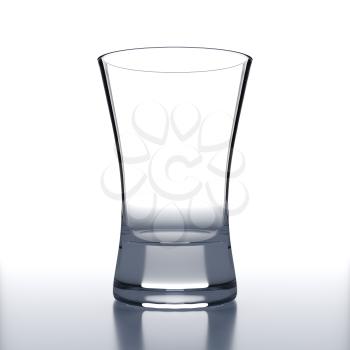 Empty Vodka Glass on white background. Alcoholic cocktail glassware. 3D illustration.