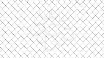 Chain link fence pattern. Industrial style wallpaper. Realistic geometric texture. Graphic design element for corporate identity, web sites, catalog. Steel wire wall isolated on white. 3D illustration
