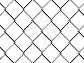 Chain link fence pattern. Industrial style wallpaper. Realistic geometric texture. Graphic design element for corporate identity, web sites, catalog. Steel wire wall isolated on white. 3D illustration.