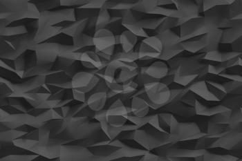 Low poly neutral black background. Minimalistic polygonal digital texture. Graphic design element for decorative poster, business card, web site wallpaper, mobile app backdrop. 3D illustration