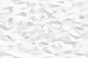 Low poly neutral white background. Graphic design element for decorative poster, business card, web site wallpaper, mobile app backdrop. Minimalistic polygonal digital texture. 3D illustration