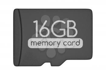 MicroSD memory card. 16 GB. Top view. Isolated on white