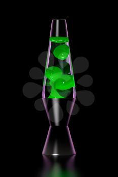 Lava lamp with green lava on black background. 3D illustration