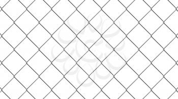 Chain link fence pattern. Realistic geometric texture. Graphic design element for corporate identity, web sites, catalog. Industrial style wallpaper. Steel wire wall isolated on white. 3D illustration