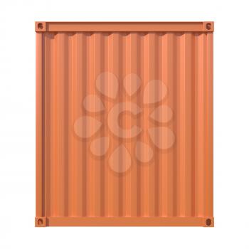Ship cargo container backe view. Brown metallic freight box isolated on white background. Marine logistics, harbor warehouse, customs, transport shipping concept. 3D illustration