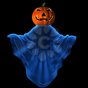 Carved pumpkin in mystique clothes