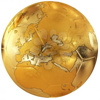 Gold soccer with world map. Europe