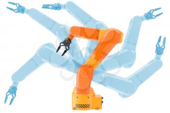 Industrial robot arms possibilities. 3d illustration