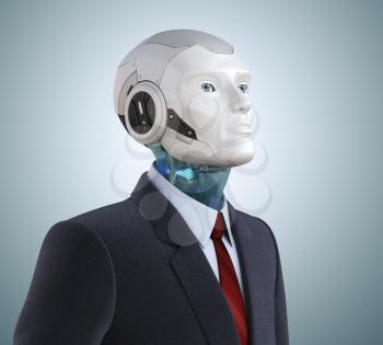 Thoughtful robot in suit. 3D illustration