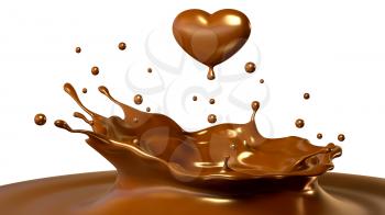 Drop of chocolate in form of heart. 3D illustration