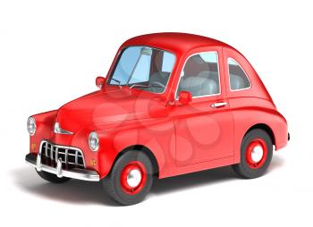 Red cartoon car on white background. 3D illustration