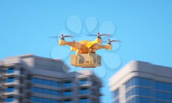 Drone carrying a parcell. 3d illustration