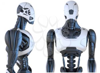 Robot android isolated on white. Clipping path included. 3D illustration