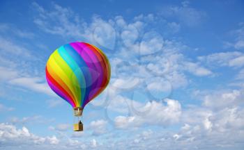 3d colorful Hot Air Balloon in the blue sky and reflection in water