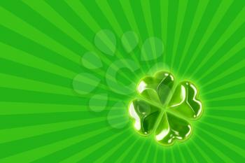 St. Patrick's background with 3d shiny four leaf clover
