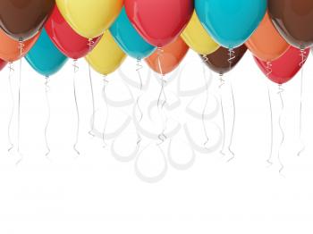 Multicolored balloons isolated on white. 3D render with HDR