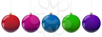 Multi-colored Christmas balls hanging on white. 3d render with HDR