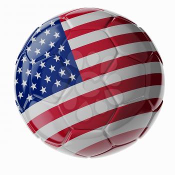 Football/soccer ball with flag of United States. 3D render