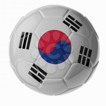 Football/soccer ball with flag of South Korea. 3D render