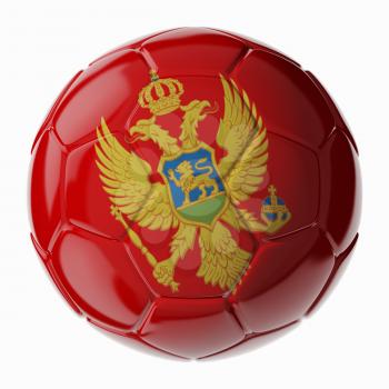 Football soccer ball with flag of Montenegro. 3D render