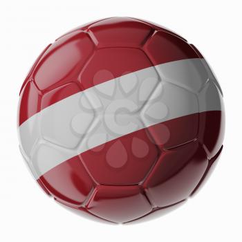 Football soccer ball with flag of Latvia. 3D render