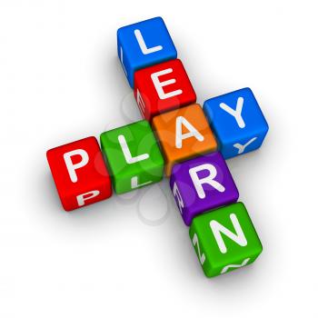 Learn and Play (colorful blocks on white background)