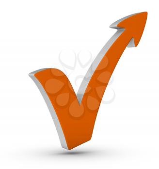 orange check mark with arrow on white background