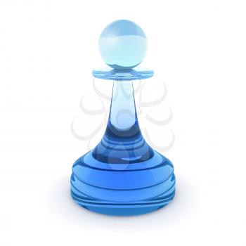 Classical chess pawn made of blue glass. 3d render illustration isolated on white background