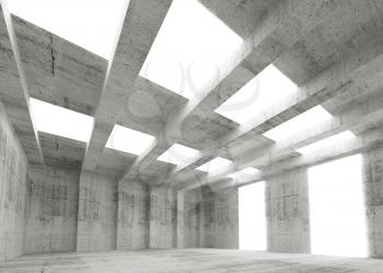 Abstract empty concrete 3d interior with lights and beams