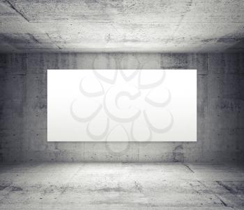 Abstract gray interior of empty room with concrete walls and illuminated wide white screen