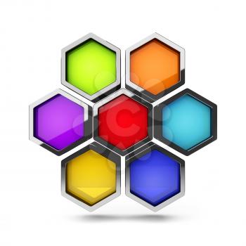 Abstract 3d colorful honeycomb design palette object isolated on white
