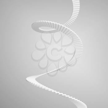 White spiral stairs above gray background. 3d illustration