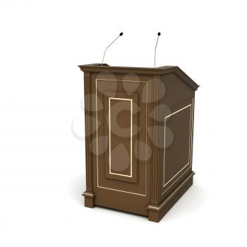 Wooden podium, half-turn isolated on white